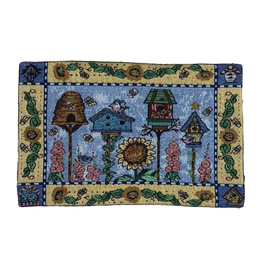 Set of 4 Vintage Tapestry Birdhouse Bee Placemats Cottagecore Farmhouse Whimsy